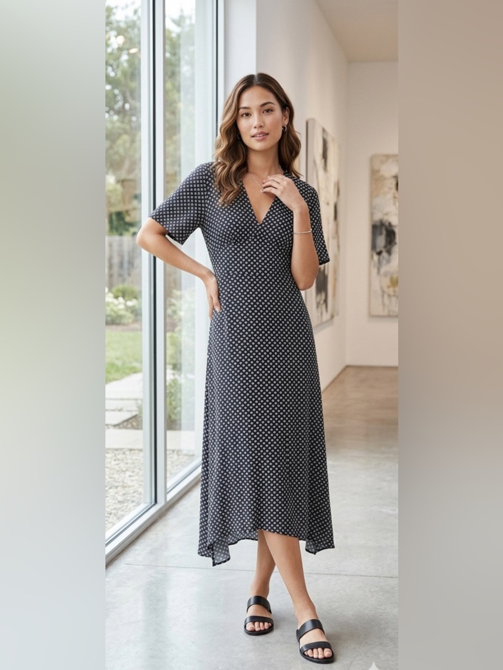 H&M Black and White Geometric Maxi Dress